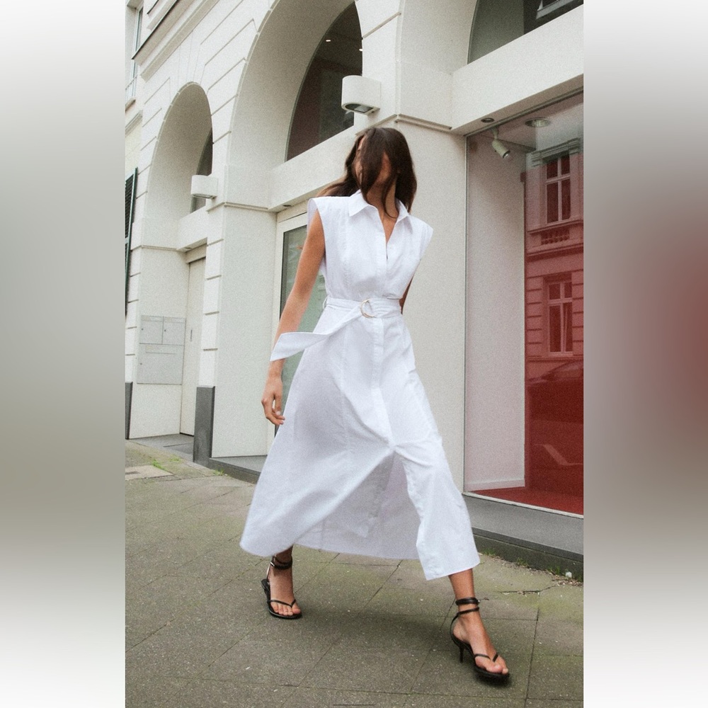 ZARA WHITE LONG POPLIN DRESS